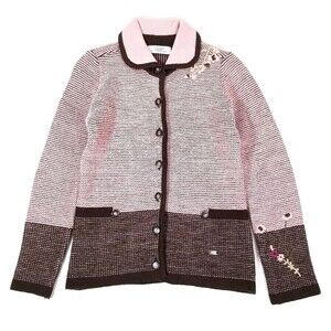 Crocodile International Pink Wool Floral Academia Knit Sweater Twee Retro Unique